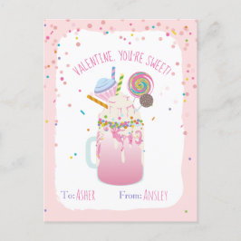 Du bist Sweet Crazy Milkshake Candy Kids Valentine Postkarte