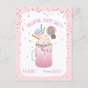 Du bist Sweet Crazy Milkshake Candy Kids Valentine Postkarte