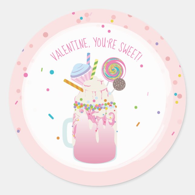 Du bist Sweet Valentine Crazy Milkshake Sprinkles Runder Aufkleber (Vorderseite)