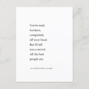 Du bist verrückt Alice im Wunderland Typografie Wa Postkarte