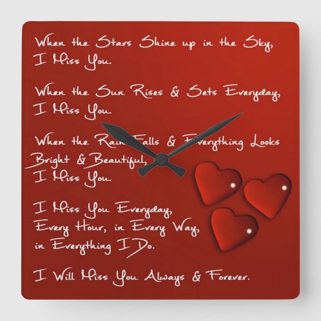 Du fehlst mir quadratische Wanduhr (Vorderseite)