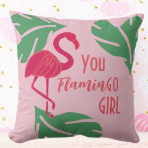 Du gehst zu Girl Tropical Pink Flamingo Kissen
