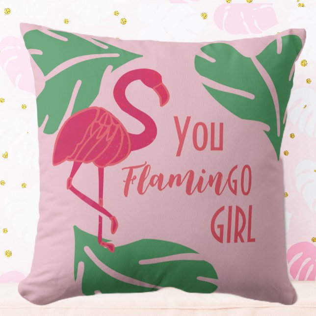 Du gehst zu Girl Tropical Pink Flamingo Kissen (Von Creator hochgeladen)