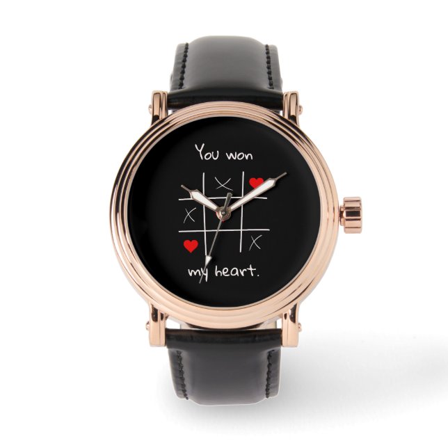 Du gewann mein Herz Tic-Tac-Toe Funny Valentine's Armbanduhr (Vorderseite)