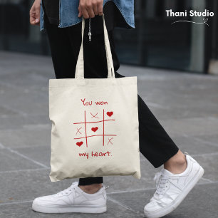 Du gewann mein Herz Tic-Tac-Toe Funny Valentine's Tragetasche