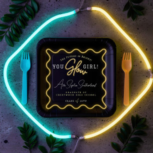 Du glänzst Girl Retro Gelber Nebel Abschluss Pappteller