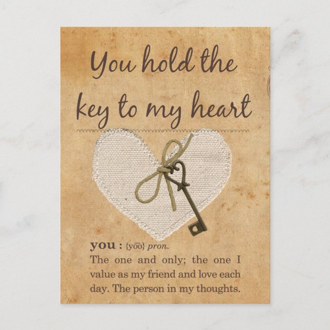 Du hältst den Schlüssel zu meinem Herzen Postkarte (Vorderseite)