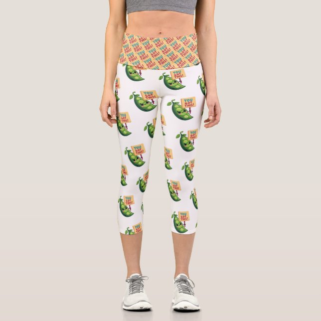 "DU HAST DAS GOT!" Motivierend Pea Illustration Capri Leggings (Vorderseite)