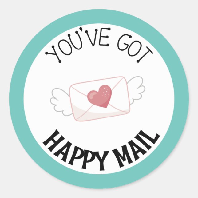 Du hast Happy Mail Round Sticker Türkis Got (Vorderseite)