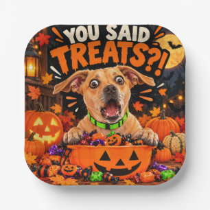 Du hast Leckerlis gesagt?! Lustiger Halloween-Hund Pappteller