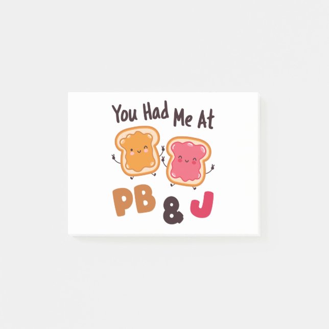 Du hattest mich bei PB&J Peanut Butter und Jelly Post-it Klebezettel (Vorderseite)