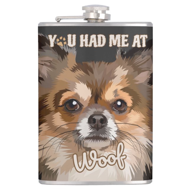 Du hattest mich in Woof | Spitz Hunde Liebhaber Flachmann (Vorderseite)