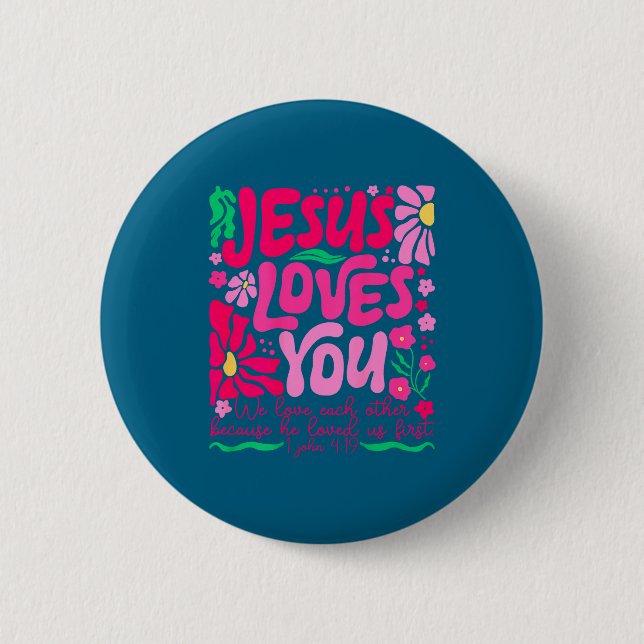 Du Jesus Boho Floral Religiöser Glaube Button (Vorderseite)