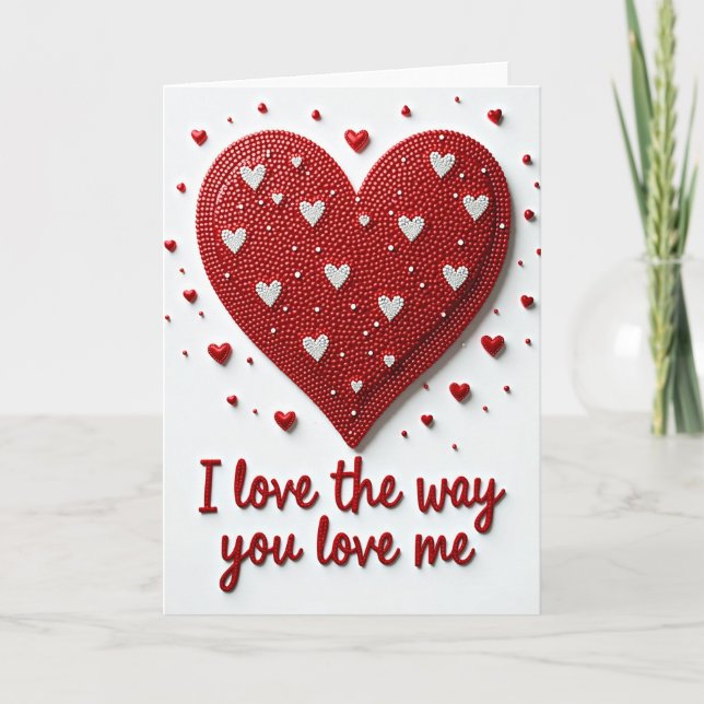 Du liebst mich Beaded Heart Karte (Vorderseite)