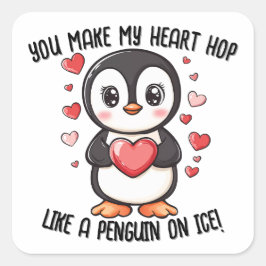 Du machst mein Herz Hop...Penguin Valentinstag Quadratischer Aufkleber