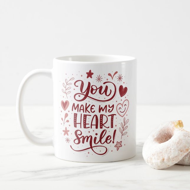 Du machst mein Herz Lächeln Valentine Typografie Kaffeetasse (Mit Donut)