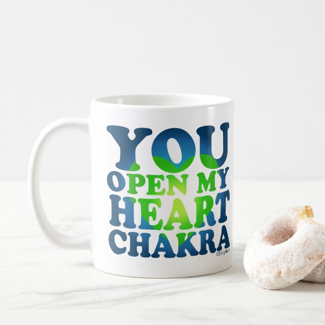 Du öffnest mein Herz Chakra White Tasse Spirituell (Mit Donut)