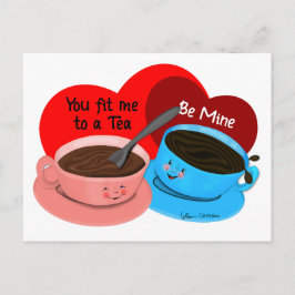 Du passt mir zu einem Tee-Retro-Feel-Cartoon Valen Postkarte