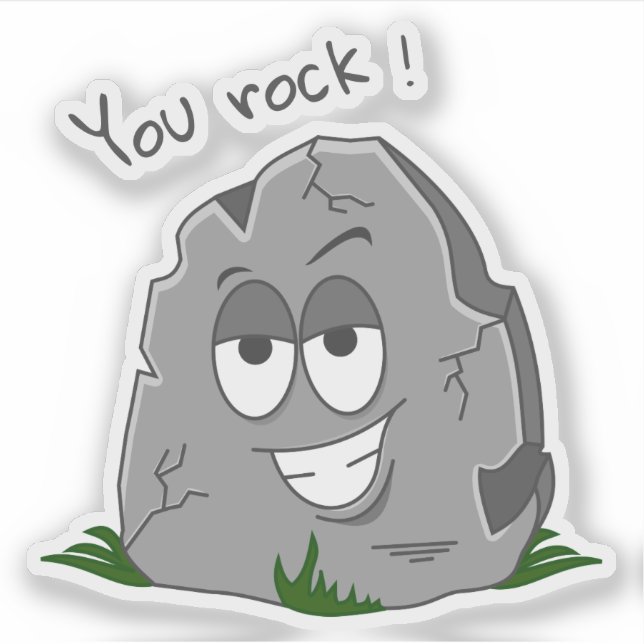 Du Rock! Funny Gray Cartoon Stone Aufkleber (Vorderseite)