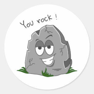 Du Rock! Funny Gray Cartoon Stone Runder Aufkleber