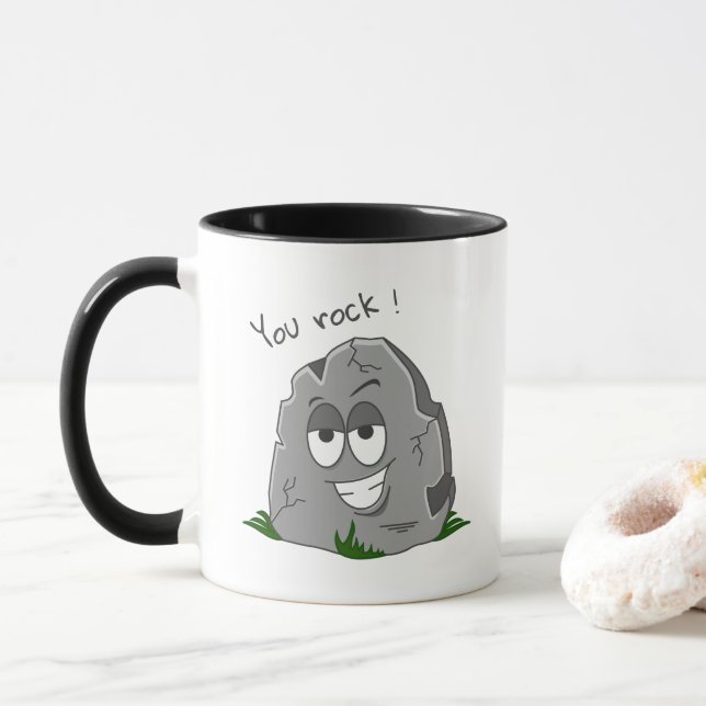 Du Rock! Funny Gray Cartoon Stone Tasse (Mit Donut)