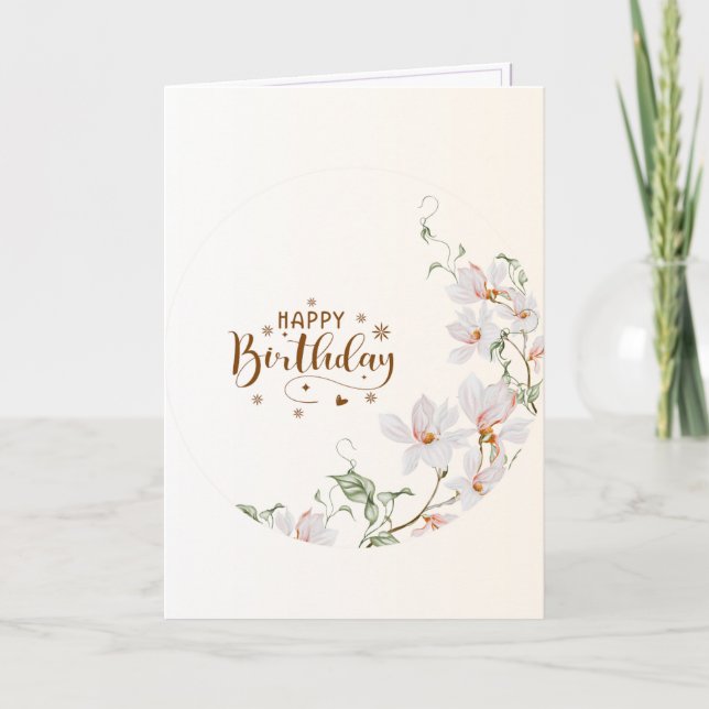 Du Rose Floral Wreath Folded Happy Birthday Card Karte (Vorderseite)