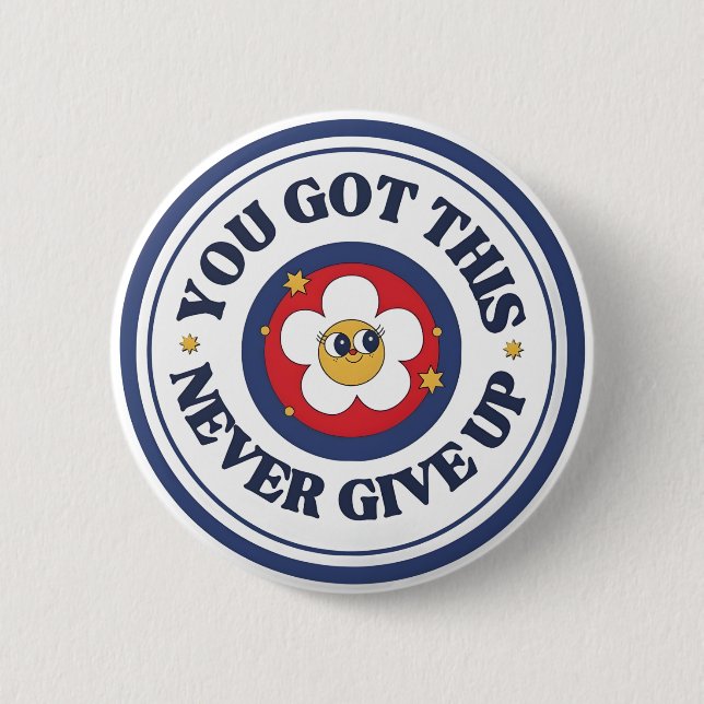 Du Schaffst Das Gib Niemals Auf Retro Gänseblümche Button (Vorderseite)