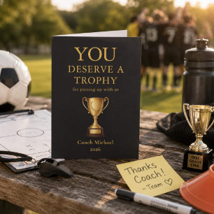 Du Verdienst eine Trophäe Lustiger Trainer Elegant Dankeskarte