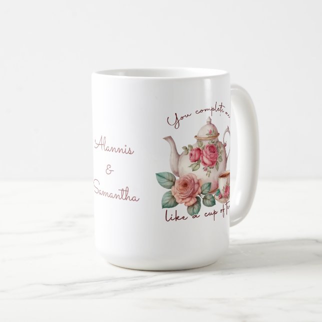 Du vervollständigst mich wunderschöne PfirsichRose Kaffeetasse (VorderseiteRechts)