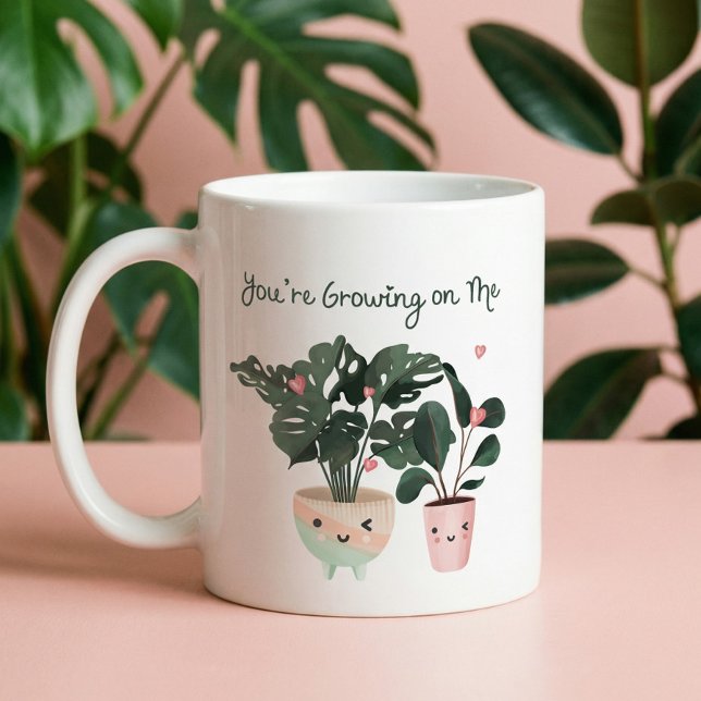 Du wachst an Niedlichen Pflanze mit Aquarell Kaffeetasse (You're Growing On Me Cute Watercolor Potted Plants Coffee Mug)