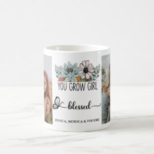 "Du wächst Mädchen Gesegnet" Blumiges Foto-Mug Kaffeetasse