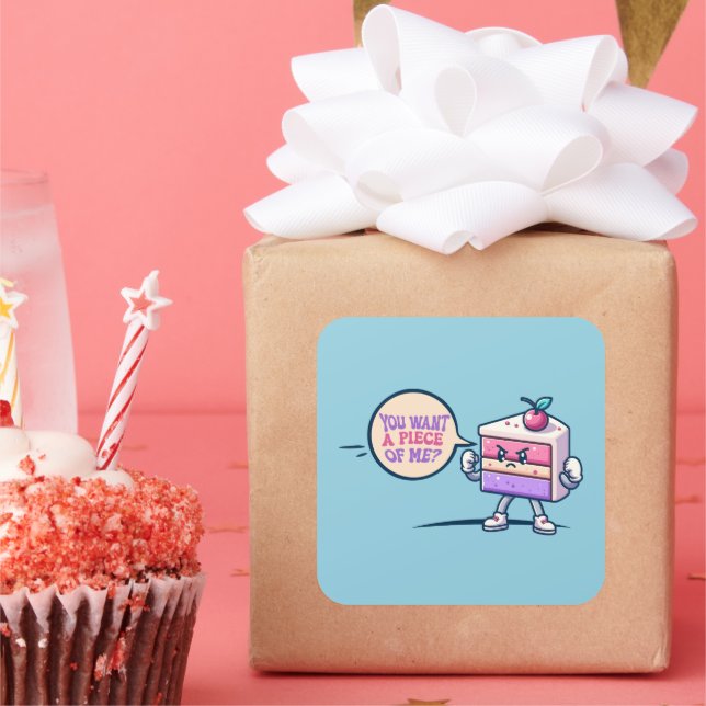 Du Will ein Stück von Me Cake Funny Niedlich Stick Quadratischer Aufkleber (Party)