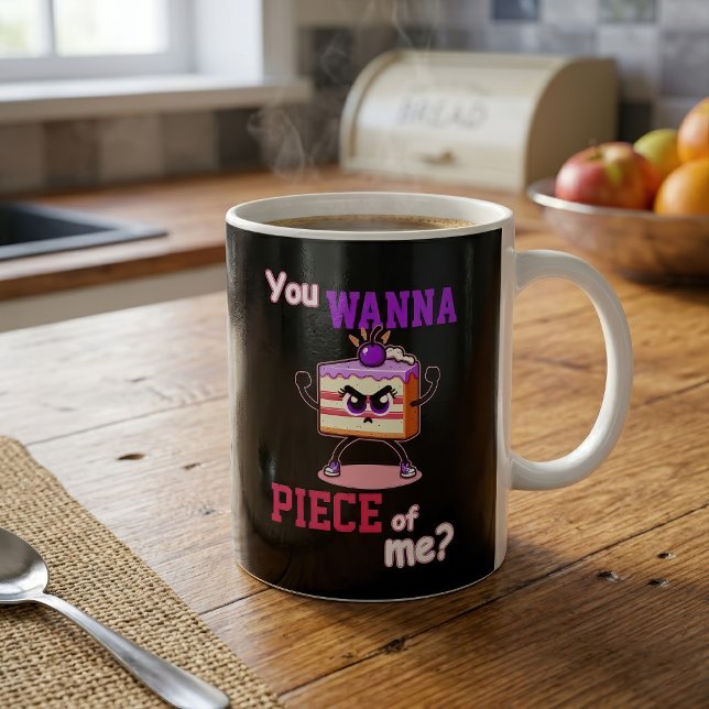 Du willst mich abhauen. Angry cake komischer Carto Kaffeetasse (You Wanna Piece of Me Funny Angry Cake Cartoon. Coffee Mug)