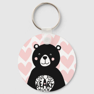 Du wirst Beary sehr geliebt Schwarz-Bär Rosa-Herz- Schlüsselanhänger