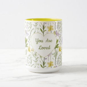 Du wirst geliebt, florales Herz Zweifarbige Tasse