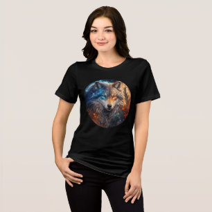 Dual-Eyed Cosmic Wolf in Fantasy Realm Tri-Blend Shirt