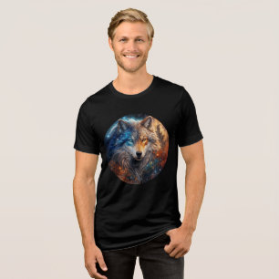 Dual-Eyed Cosmic Wolf in Fantasy Realm Tri-Blend Shirt