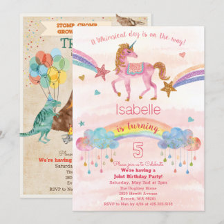 DUAL INVITE - Einhorn und Dinosaurier Einladung zu