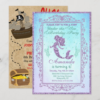 DUAL INVITE - Mermaid und Pirate Birthday Invite Einladung