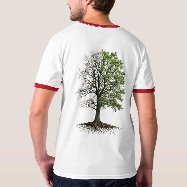 Dual Nature Tree of Life Split Design T-Shirt (Rückseite)