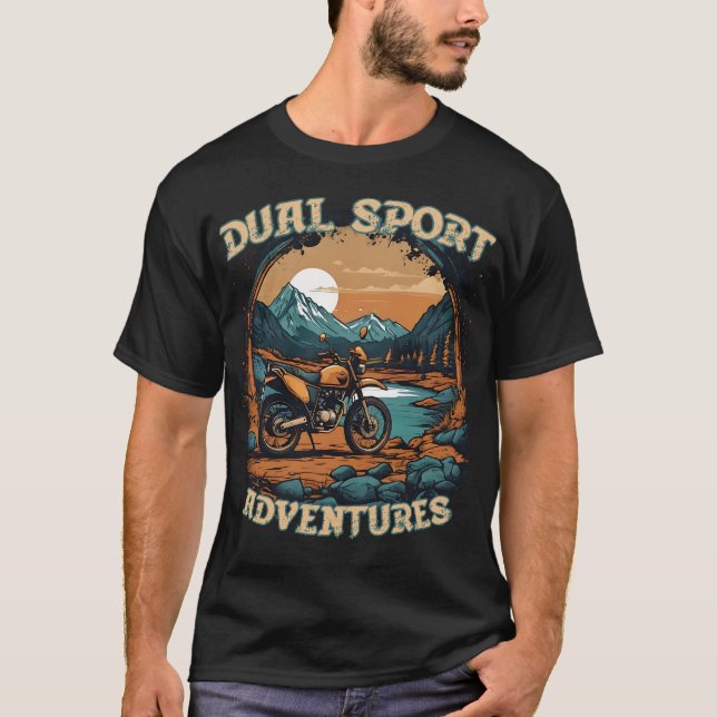 DUAL SPORT ADVENTURES cooles Retro-Motorrad T-Shirt (Vorderseite)