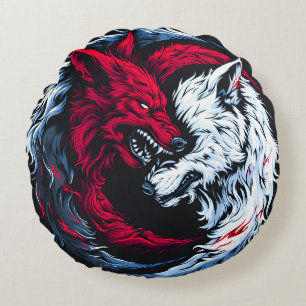 Dual Wild Lunar Wolf Rundes Kissen