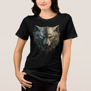 Dual Wolf Spirits – Light & Dark Totem Art Tri-Blend Shirt