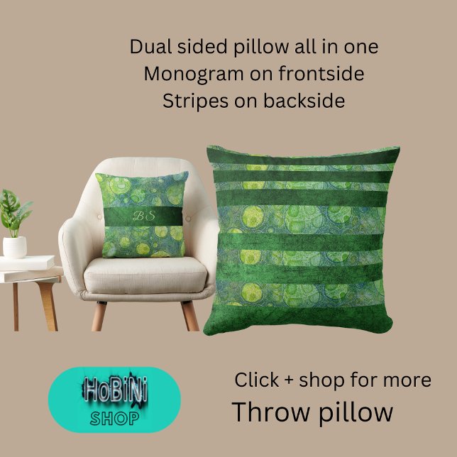 dualblau-grün abstrakt multicolor kissen (Dual sided throw pillow all in one
Monogram on frontside
Stripes on backside)