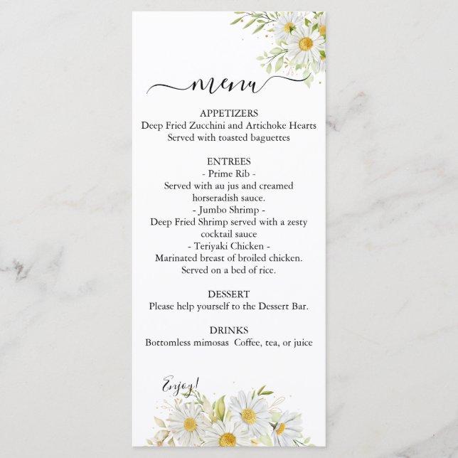 Duale Chrysanthemum Greenerity Wedding Menu Menükarte (Vorderseite)