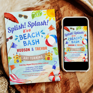 Duale Joint Double Beach Bash Summer Boy Geburtsta Einladung