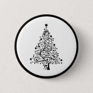 Duale Schwarz-Weiß-Minimalistische Weihnachtsbaum Button