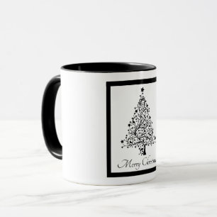 Duale Schwarz-Weiß-Minimalistische Weihnachtsbaume Tasse