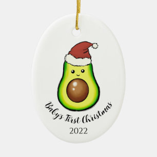 Duale Seite Avacado Baby's First Christmas w. Foto Keramik Ornament