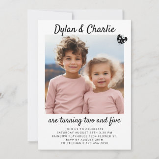 Duales Portrait Foto Minimal Boho Geburtstag Einladung